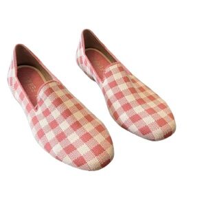 Rothy's Pink Marta Ferri Loafer Flats with Checkered Gingham Pattern